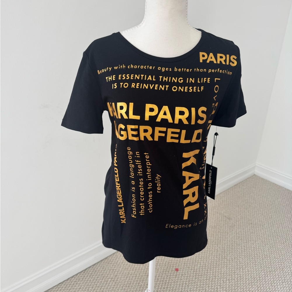 Karl Lagerfeld Black and Gold Graphic Tee